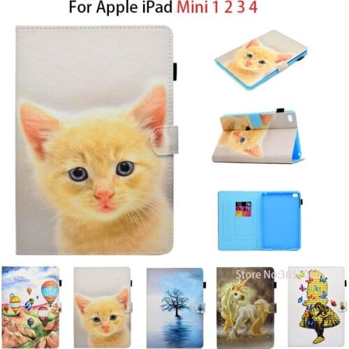 Painted Tablet Case For Apple iPad Mini 1 2 3 4 7.9" Smart Case Cover Funda Fashion Cartoon Silicone PU Leather Stand Shell Capa