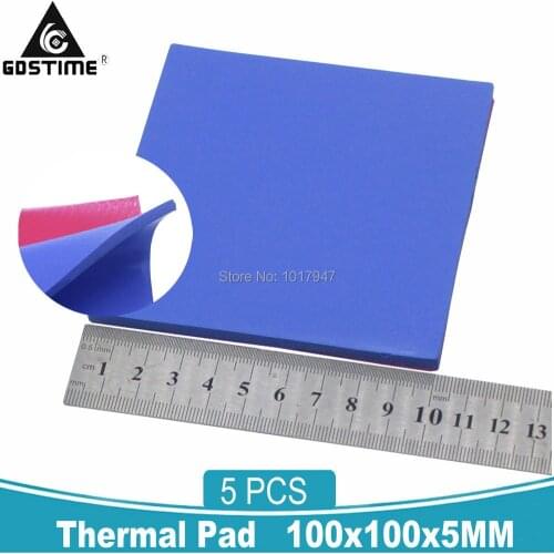 5PCS Gdstime 100x100x5MM Heatsink Cooling Silicone Thermal Pad Sheet 5MM Thermally Conductive Pads for Computer VGA IC CPU GPU
