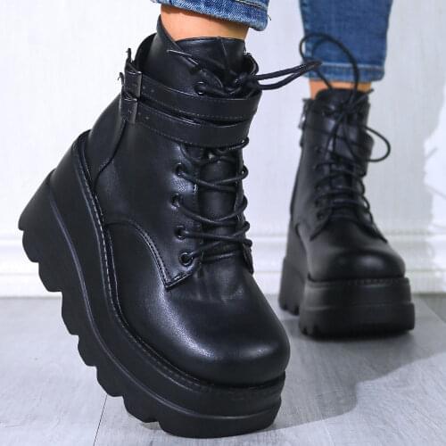 Brand NEW 2020 Fashion Trendy Big sizes 43 Platform High Heels Autumn Winter Add Plush Wedges Shoes Stylish Ankle Boots Women