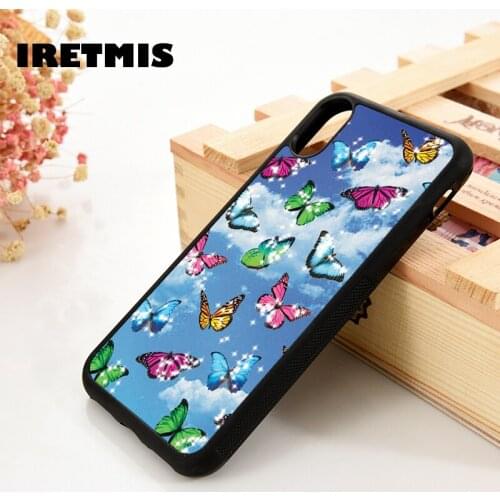 Iretmis 5 5S SE 6 6S TPU Silicone Rubber Phone Case Cover for iPhone 7 8 Plus X Xs 11 12 MINI Pro Max XR Butterfly Sky