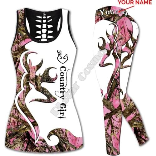 Customize your name Country Girl Camo Custom Leggings and Hollow out Tank Top Sexy Yoga Fitness Summer Women For Girl