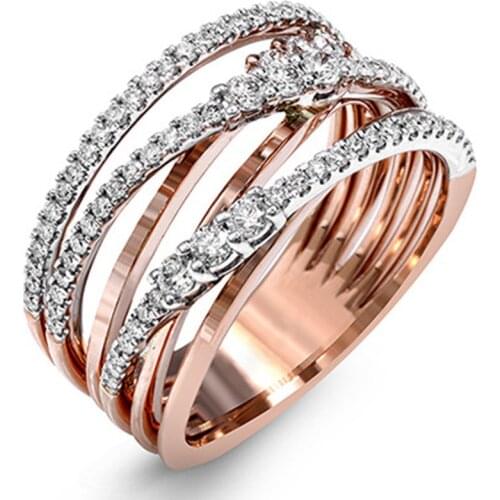 Trendy Ladies Creative Hollow Multi-layer Winding Micro-inlaid Zircon Crystal Female Ring for Women Party Jewelry Acessories