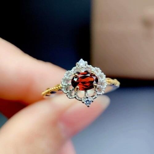 Fashion Garnet Silver Ring for Woman 4mm*6mm Natural Garnet or Diopside Ring 925 Silver Gemstone Ring Gift for Wife