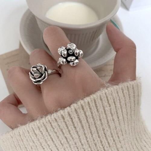 TIMEONLY Vintage Rose Flower Metal Rings for Women Ladies Adjustable Open Ring Simple Anniversary Charm Accessories Party Gifts