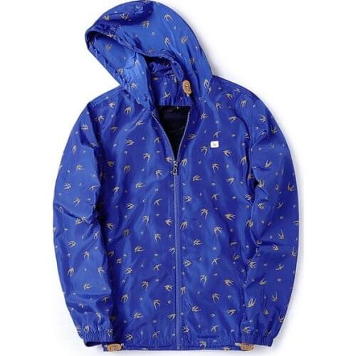 2020 Spring Autumn mens Slim Fit Printed Hooded Jacket Sun protection Zipper coat male Windbreaker Jackets Thin section Jacket