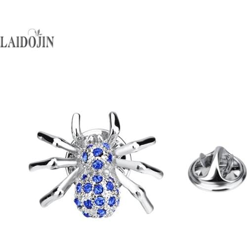 LAIDOJIN Novelty Blue Crystal Spider Brooch Pin for Mens Shirt Coat Womens Dress Hats Bags Accessories