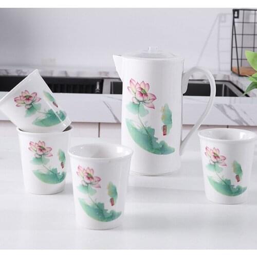 Chinese Tea Cup Sets Ceramic Cooler Lotus Cups Gift Box Set Cold Kettle Water Cup Set Chinese Blue And White Porcelain Pink Rose