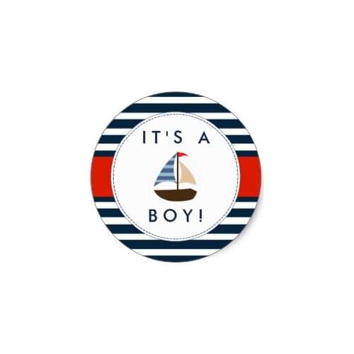 3.8cm Nautical Boat Baby Shower Stickers - Its A Boy
