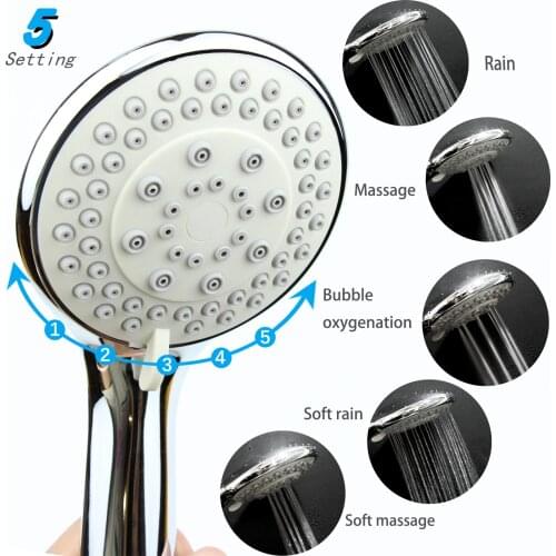 Shower Head Handheld High Pressure 5 Spray Settings Showerheads 59 Inch 304 Stainless Steel Explosion-Proof Hose Bathroom Shower