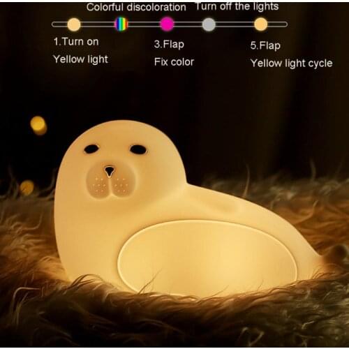 Cute Whale Sea Lion Pat Night Light 7Colors Changing USB Chargeable Atmophere Lamp LED Motion Touch Sensor Nightlight Room Decor