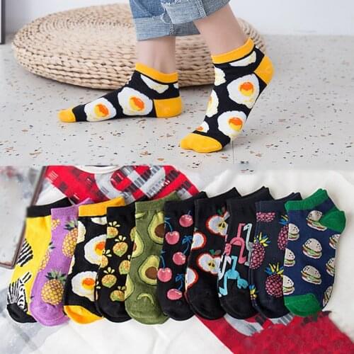 Women Socks Funny Cute Cartoon Fruits Food Short Happy Japanese Harajuku skateboard Socks Boat Socks Ankle Socks Spring Summer