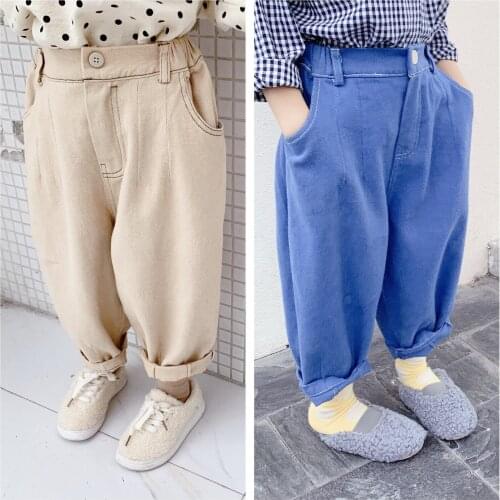 2020 New Toddler Girls Pants Korean Fashion Solid Cotton Elastic Waist Trousers for Baby Girl Kids High Quality Pants Autumn