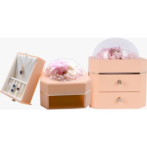 New Arrivals Jewelry Case Special Flower Top Design Drawer Ring Earring Display Organizer Double Layers Pendant Storage Box