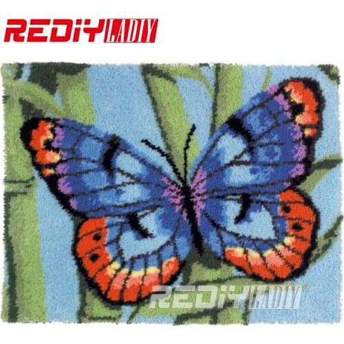 REDIY LADIY Latch Hook Rug Wall Tapestry Color Butterfly Floor Mat Pre-Printed Canvas Cushion Yarn Embroidery Unfinished Carpet