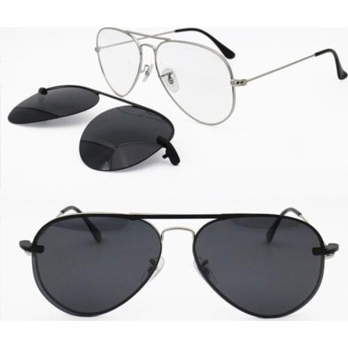 Metal clip on sunglasses 33054 big size pilot shape trendy prescription glasses with megnatic clip onpolarized sunglasses lenses