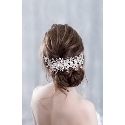 Bridal Headband Headpiece Crystal Pearl Hair Vine Flower Halo Wedding Hair Accessories Queen Crown Tiara Prom Head Chain Jewelry