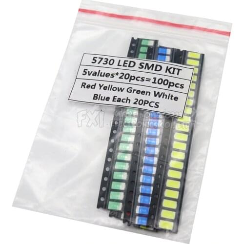 100PCS = 5 colors x 20PCS SMD 5730 5630 LED Diode Assortment igmopnrq KIT LED Diode Kit Green / RED / White / Blue / Yellow