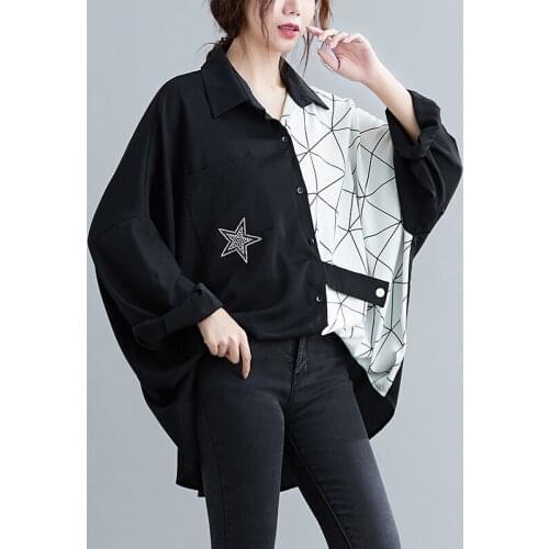 Loose Oversized Patchwork Women Shirts Spring New Star Casual All Match Female Outwear Tops