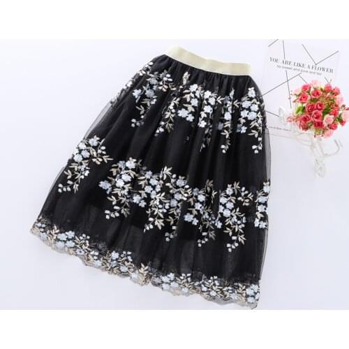 Girls embroidered skirt 2021 spring summer fashion flower mesh skirt longer section tutu skirt girl kids pink skirt 3 4 5 6 7 8