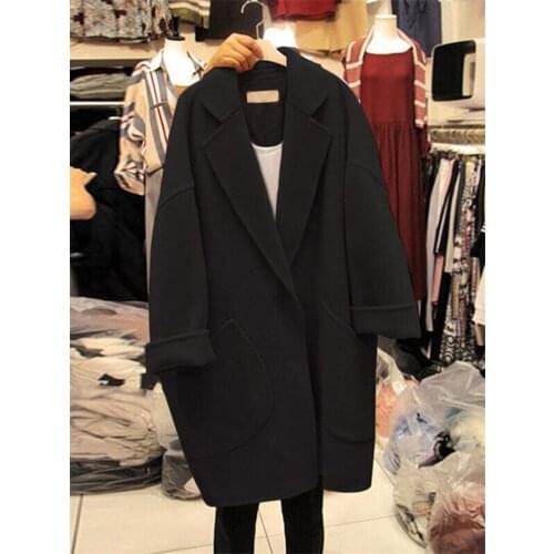 Ladies Black Wool Windbreaker Coat & Jacket 2020 Autumn And Winter All-Match Korean Cocoon Style Loose Trendy Women Blazer y623