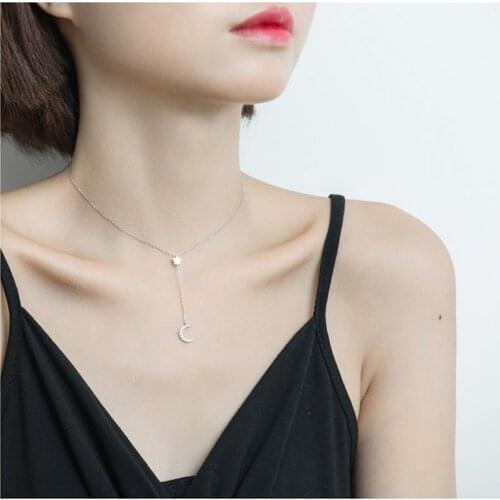 ONEVAN Sweet 925 Sterling Silver AAA Zircon Moon Long Chain Star Tassel Necklaces For Women Choker Collares Birthday Gift NK024