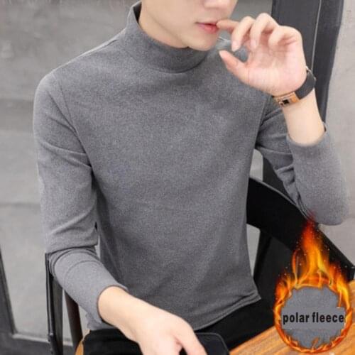 2020Winter Men Slim Warm Knit Medium Neck Pullover Jumper Sweater Top Turtleneck Solid New warm fiber single top Male