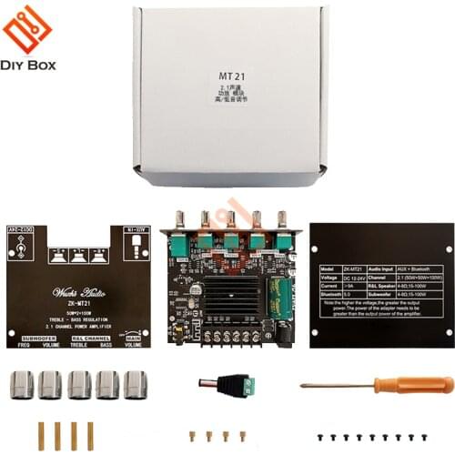 ZK-MT21 Bluetooth 5.0 Subwoofer Amplifier Board 50WX2+100W 2.1 Channel Power Audio Stereo Amplifier Tone Board Bass AMP AUX
