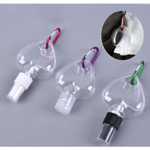 1PC 50ml Portable Heart Shape Empty Refillable Bottle With Key Ring Hook Travel Hand Sanitizer Bottle Hook Keychain Carrier
