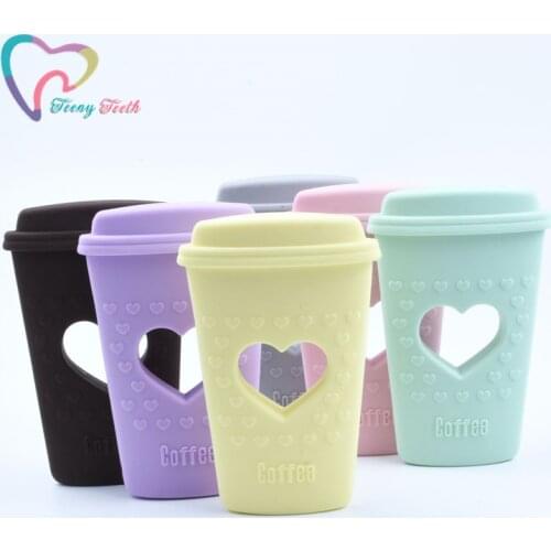 1 PC Coffee Cup Silicone Teether BPA Free Silicone Baby Teething Beads DIY Baby Teeth Coffee Cup Teether Pendant Toy Gift