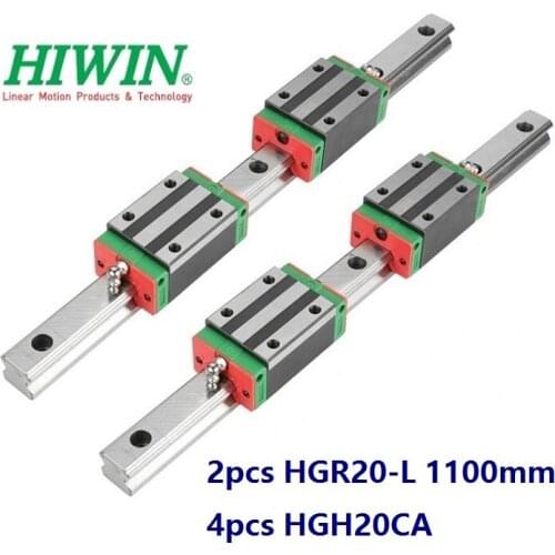 2pcs 100% Original New Hiwin HGR20 -L 1100mm linear guide/rail + 4pcs HGH20CA linear narrow blocks for CNC router