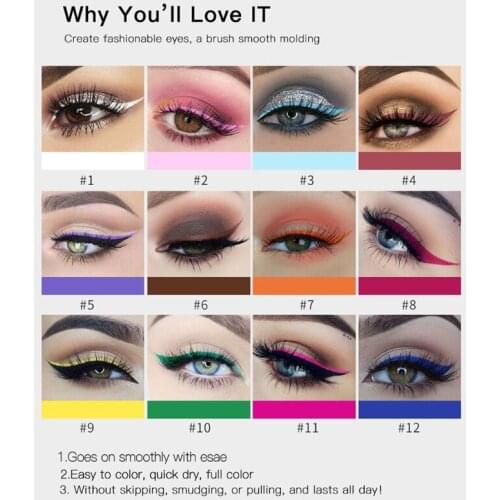 12 Colors Matte Colorful Liquid Eyeliner Set Color Gel Eyeliners Waterproof