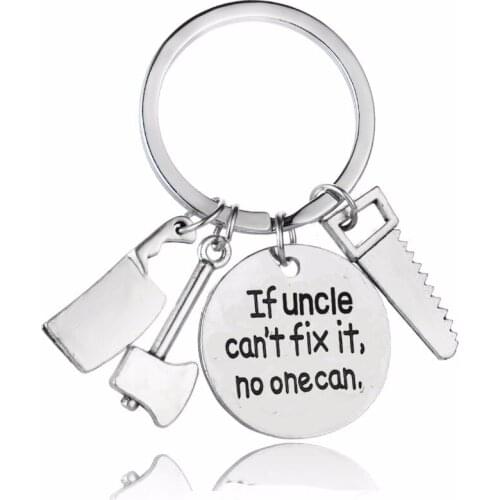 12PC/Lot Ax Saws Tools Charms Keychain If Uncle Can't Fix It No One Can Keyring Family Women Men Uncles Key Chains Rings Gifts