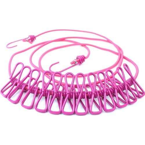 180cm Multifunction Drying Rack Clothes Line With 12 Clips Cloth Hangers Steel Clothes Line Pegs Portable Travel Clothesline U3