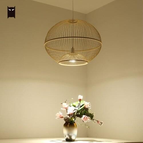 40/50/60cm Bamboo Wicker Rattan Globe Pendant Light Fixture Japanese Country Vintage Hanging Ceiling Lamp Farmhouse Dining Room