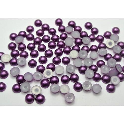 400pcs 8mm Dark Purple Imitation pearls Half Pearl Bead Flat Back Round Scrapbook decoration Craft