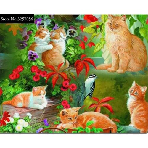 5D DIY Diamond Painting Diamond Embroidery Cross Stitch Animal Cat a Family Rhinestone Mosaic Painting Needlework Decoration