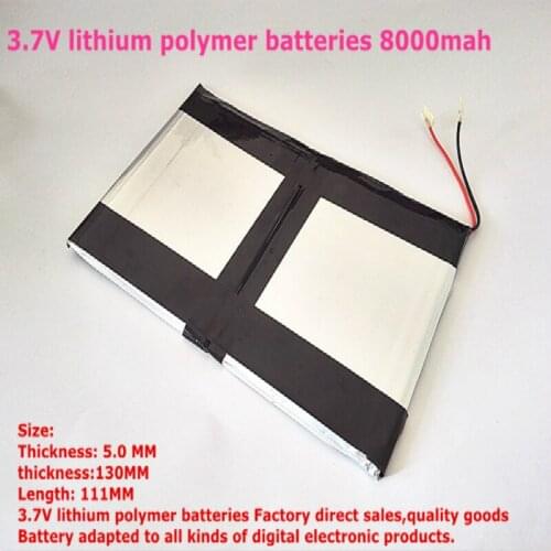 Free shipping 3.7V lithium polymer batteries high capacity 8000mah 9 -inch Tablet PC battery pack 50130111