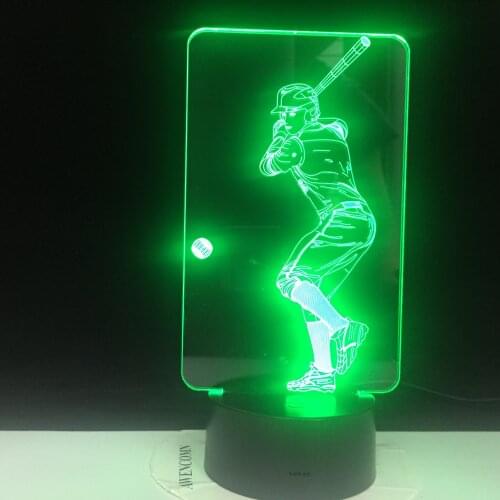 Baseball Player 3D Table Lamp 7 Colors Change Bedside NightLight Kids Xmas Gift USB Sports Bedroom Decor LED Sleep Light 9560