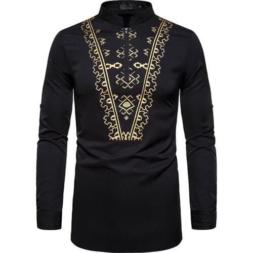 Black Zipper Shirt Men African Clohtes 2020 Brand New African Dashiki Print Mens Dress Shirts Slim Fit African Camisa Masculina