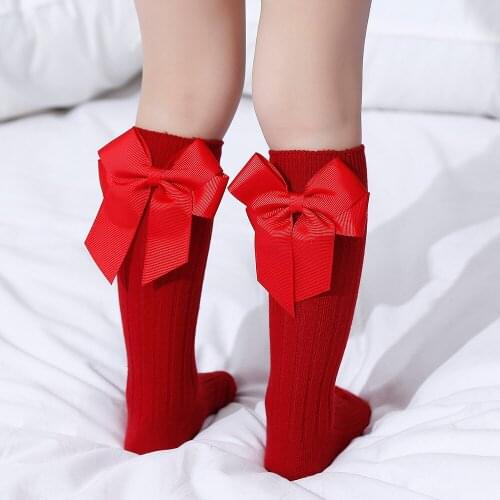 New Spring Autumn Girls Cotton Socks Knee High Spanish Style Big Bows Infant Baby Floor Socks Children Socks For Girls Sock