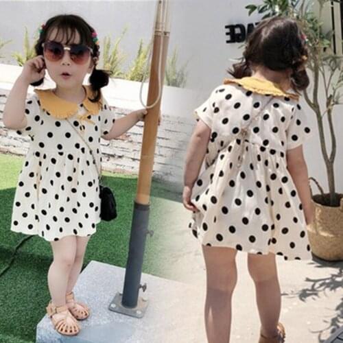 Dot Print Dress for Kids 2020 Casual Summer Clothing Short Sleeve Girls Mini A-Line Dress Peter Pan Collar Mini Dresses