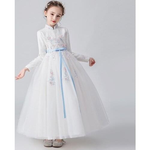Elegant Lace Embroidery Girl Dresses For Weddings Kids Long Pageant Gowns with Girls First Holy Communion Dresses New Year Dress