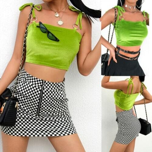 Hot New Sexy Womens Green Strap Bandeau Stretch Vest Crop 2019 Summer Sleeveless Top Girls Clothes Club Party Outwear