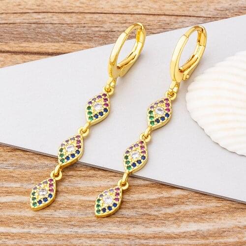 Hot Sale 1Pair Rhinestone Fatima Evil Eye Earrings For Women Girls Vintage Simple Trendy Hoop Long Earrings Ear Drop Jewelry