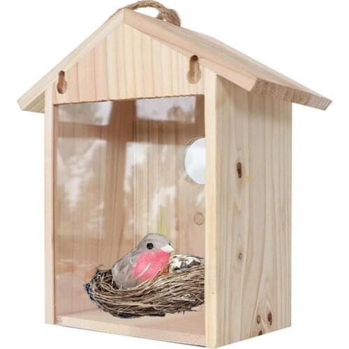 Birdhouse Bird Feeder Creative Wooden Hanging Nest Box Natural Wood Bird Feeding House Outdoor Window Cage with Suction Cups