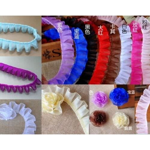 10yards/lot 2.5CM Organza Ruffled lace pleated lace red,white,pink,blue fold laciness accessories Free Shipping