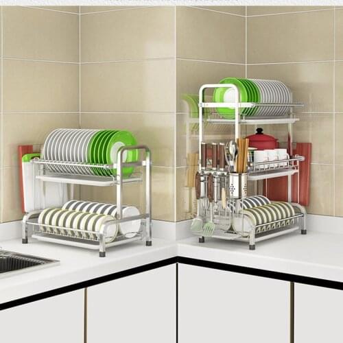 Kitchen Stainless Steel Shelf Bowl & Dish Rack Kitchen Creative Shelf Wall Hanging 3 Layers Kitchen Shelves Cutlery Organizer