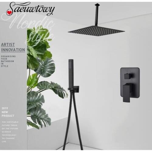 Matte Black Bathroom Rain Shower Faucet Shower Taps Rain Faucet Head Concealed Shower Ceiling Installation Hot Cold Mixer Crane