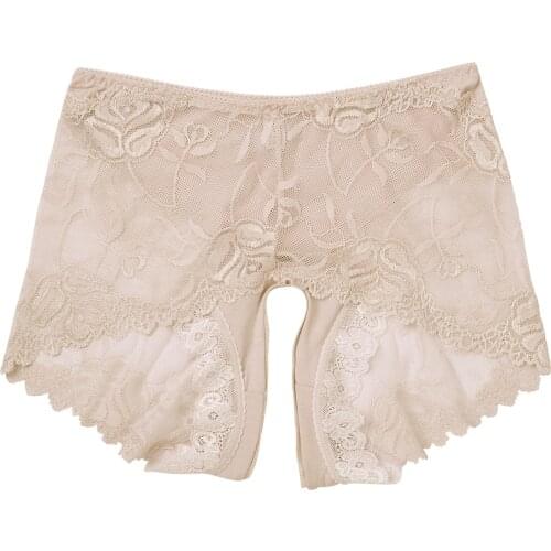 Fashion Sexy Women Panties Open Crotch Mesh Briefs Mid Waist Crotchless Shorts Solid Lingerie See-through Lace Erotic Underwear