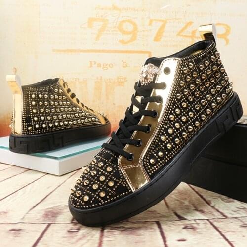 Young mens sports high-top Martin boots, metal leather boots, casual fashion personalized shoes